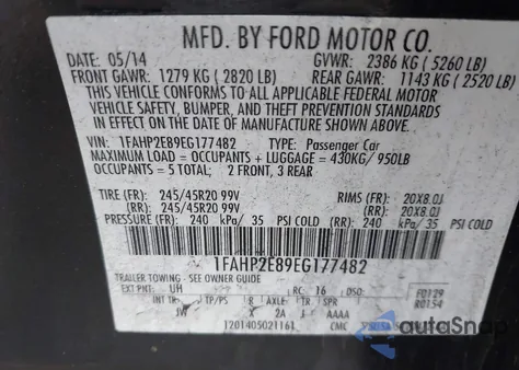 2014 Ford Taurus Sel z USA, uszkodzony, nr VIN 1FAHP2E89EG177482